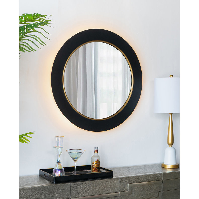 Makayla Wood Flat Wall Mirror, 31.5" H x 31.5" W x 2.2" D