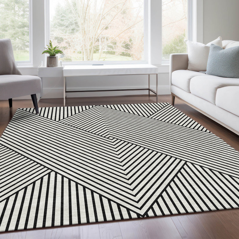 Premium Machine Washable Prisco White Rug, Rectangle 5' x 7'6"