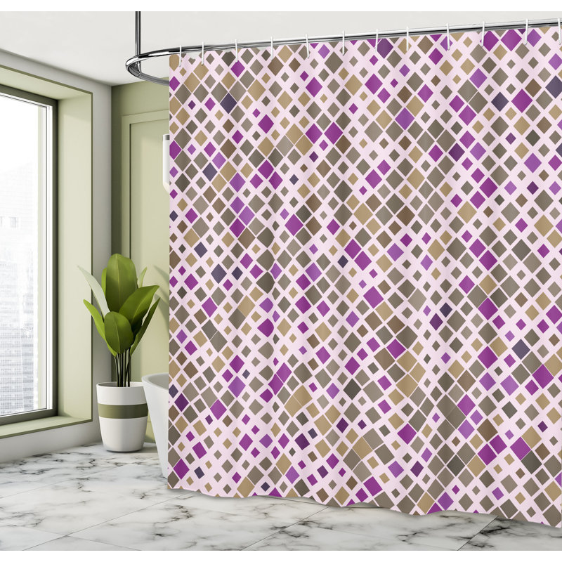  Rideau de douche mauve rétro Artsy + crochets, H 69 po x l 75 po, Chameau rosé