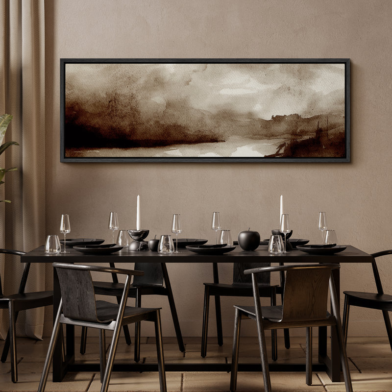Moody Landscape, sépia, art moderne, H 20 po x l 60 po, Noir, noir, noir, noir