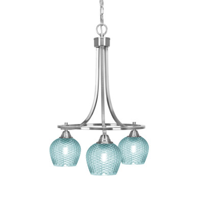 Allexus 3 Light Chandelier Brushed Nickel Finish 6" Turquoise Glass