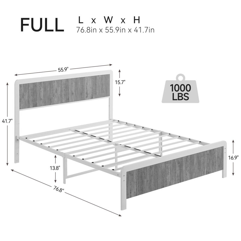 Lit plateforme Bergfield, Double, gris