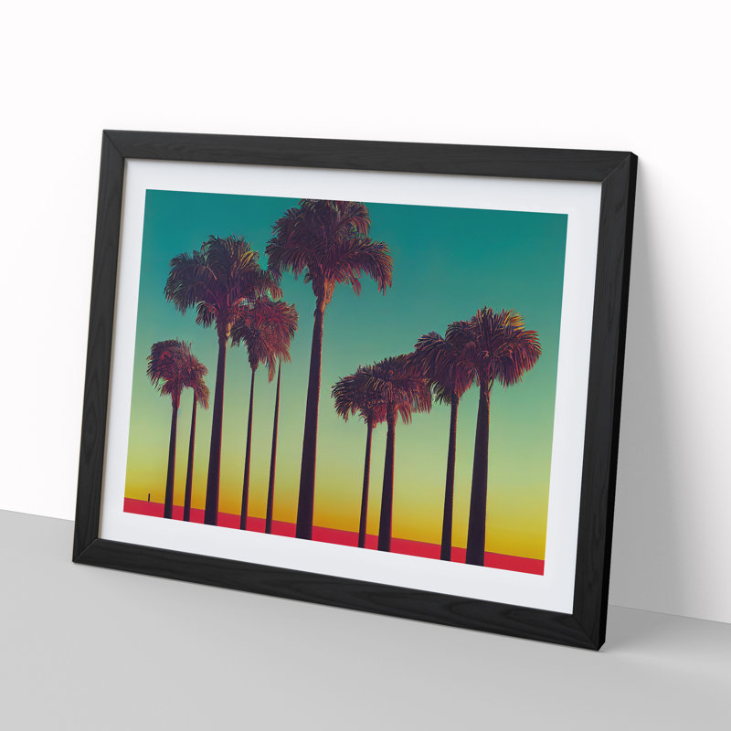 Charming Palm Trees - Single Picture Frame Painting, Black, 46cm H x 64cm W x 2cm D