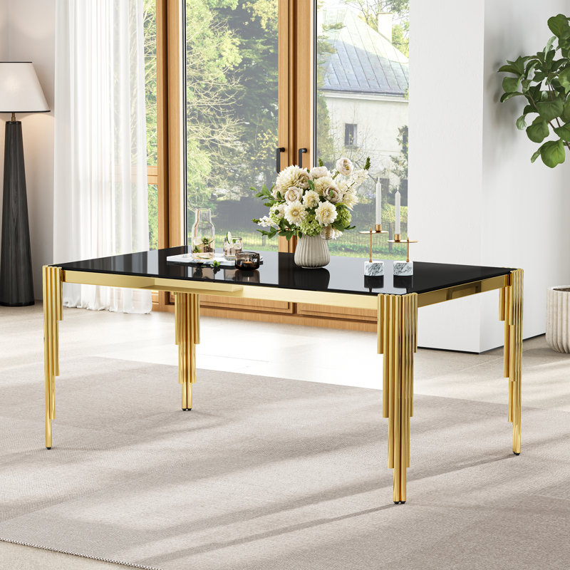65" Glass Dining Set Of 5, Modern Rectangular Tempered Glass Table With Irregular Round Stainless Steel Legs, And 4 Cantilever PU Leather Upholstered Dining Chairs
