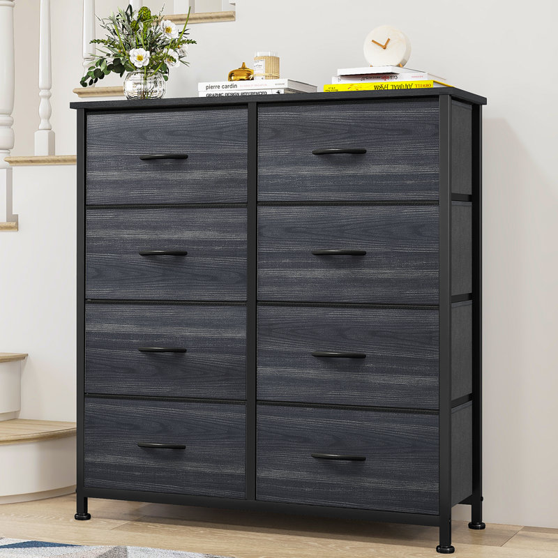 Commode double 8 tiroirs 8 tiroirs, Noir / gris