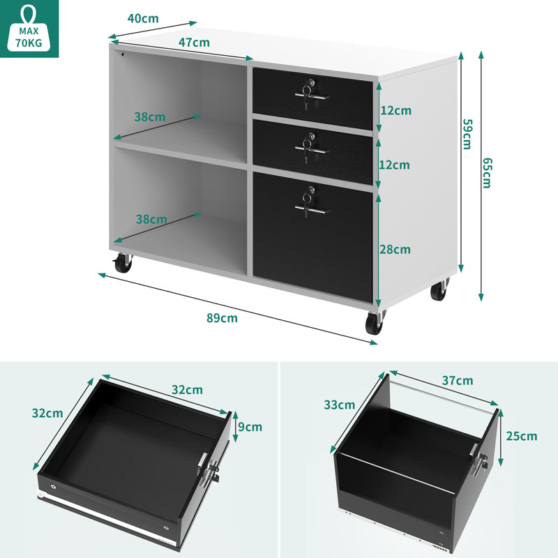 Alday 2 -Shelves Wooden Filing Cabinet, Black/White