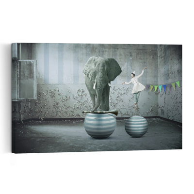Whimsical Circus Dream Surreal Vintage Whimsical Elephant Architecture Wall Art Print 1 Piece Wrapped Canvas Wall Art
