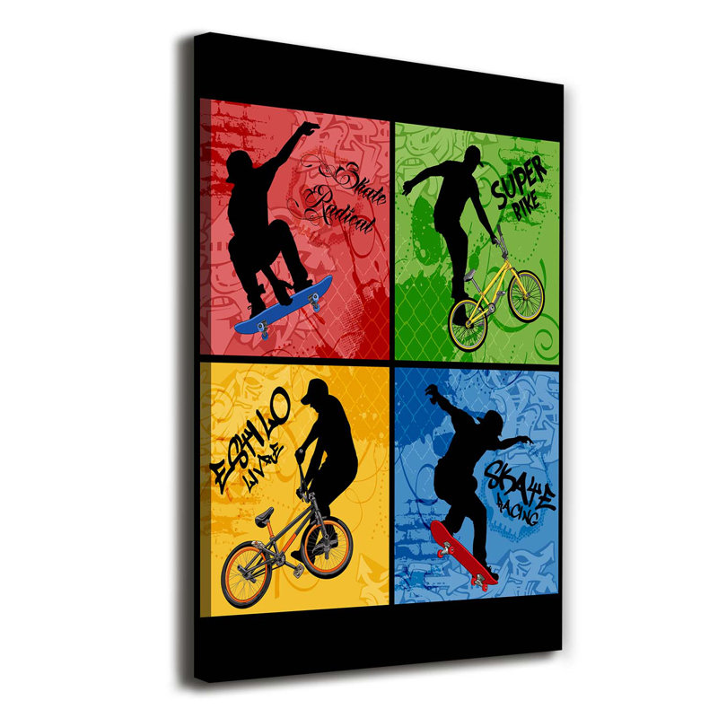 Bike And Skateboard - Wrapped Canvas Print