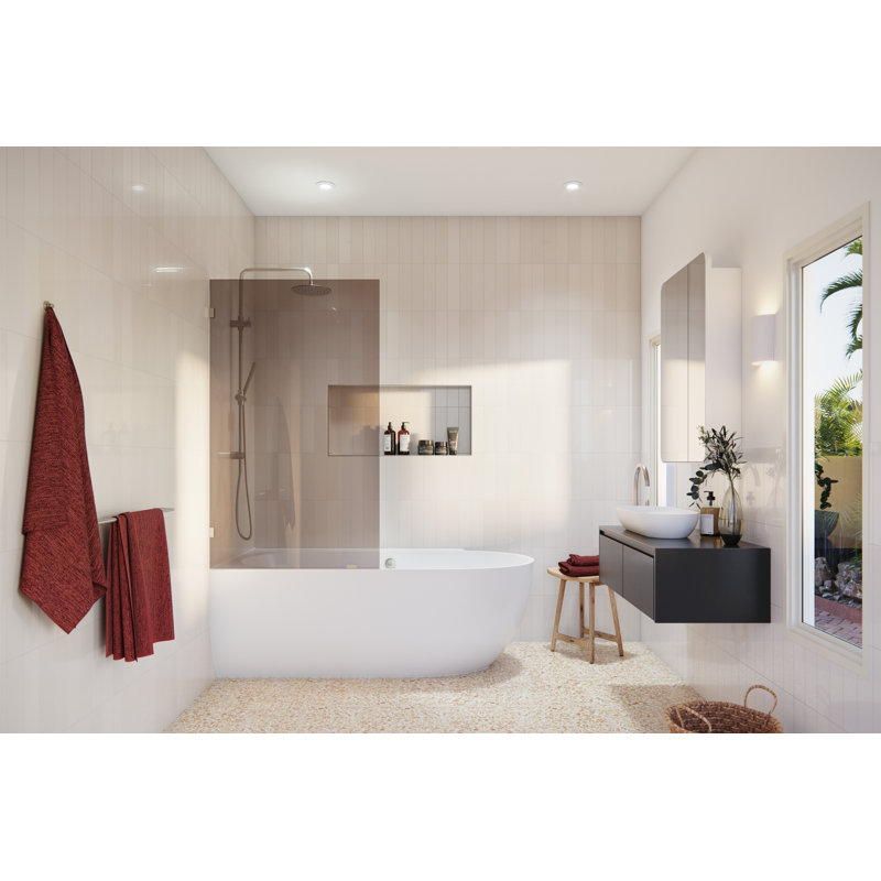 Ursa 34 in. x 58.25 in. Frameless Bronze Tinted Single Fixed Bath Panel, Brushed Nickel
