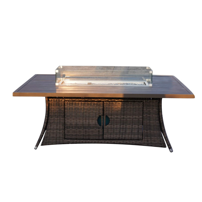 6-Seat Rectangle Fire Pit Table With Aluminum Top, Gray