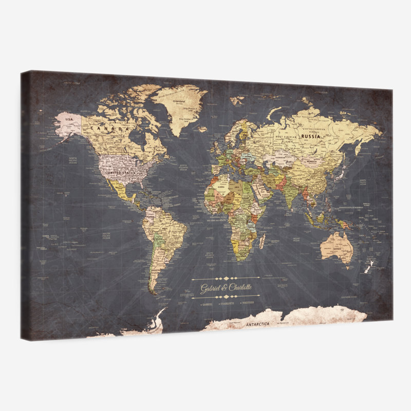 Carte du monde personnalisée «I Push Pin» personnalisée,  H 26 po x l 39 po, Oui