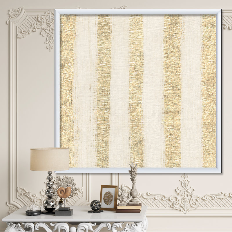 «Gold Glam Stipes Pattern», reproduction sur toile encadrée, Cadre blanc, H 16 po x l 16 po x P 1 po