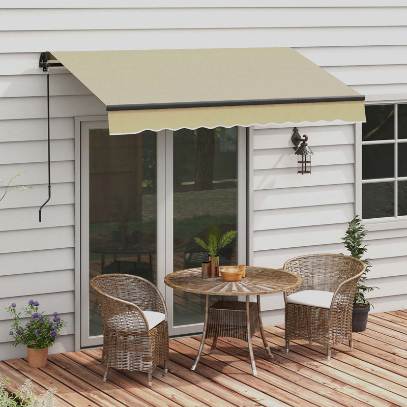 Outsunny Retractable Awning, Patio Awning Sunshade Shelter with Manual Crank Handle, 280gsm UV Resistant Fabric and Aluminum Frame for Deck, Balcony, Yard