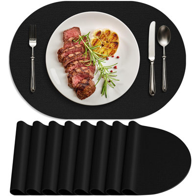 Ensembles de table ovales antidérapants et résistants à la chaleur en similicuir, double couche, imperméables et faciles à nettoyer, ensemble de 8 (noir).
