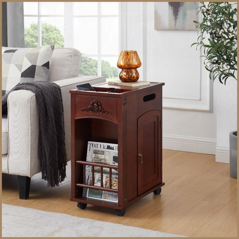Table basse traditionnelle en noyer rouge: peu encombrante avec prise USB / ampérage Rangement multiple