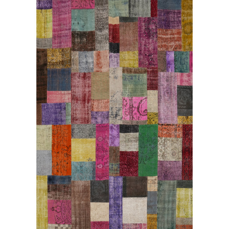 Wool Patchwork Distressed Area Rug 8x10