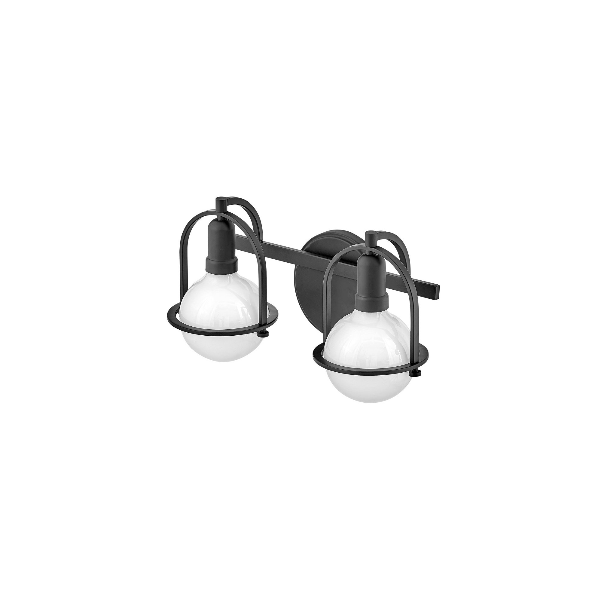 Damiana Bath Vanity Light - G40 Bulb in Photos (not included), Black, 9" H x 16" W x 7.5" D, 2 Lights