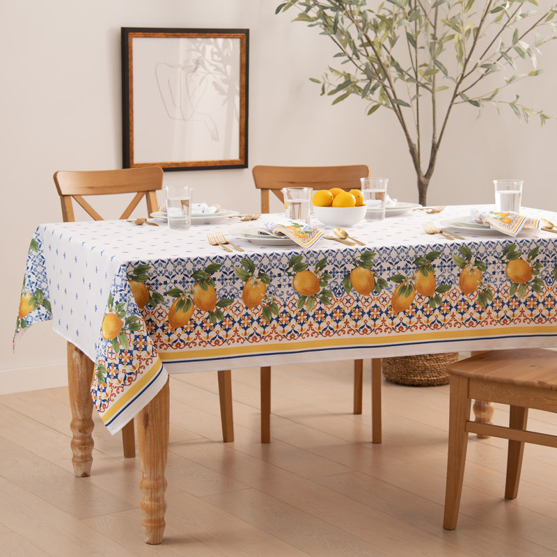 Ariatna Capri Lemon Double Border Tablecloth, 60" x 120