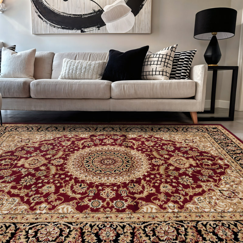 Shiflett Oriental Burgundy/Mustard/Black Area Rug, Rectangle 5'3" x 7'3"