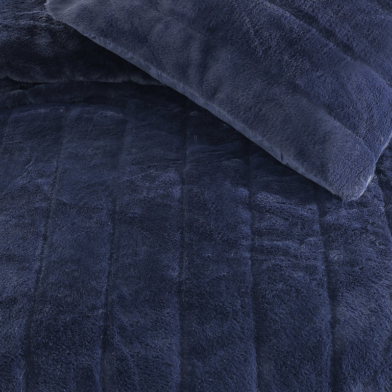 Channel Bunny Faux Fur Duvet Set Indigo, Queen