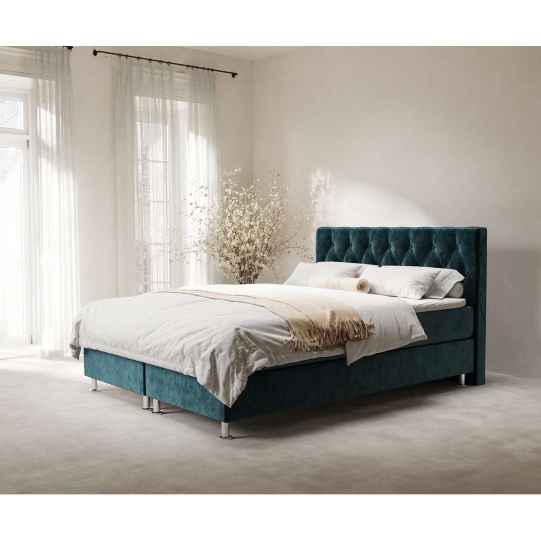 Echtes Boxspringbett Elisio mit Zwei Matratzen und Topper