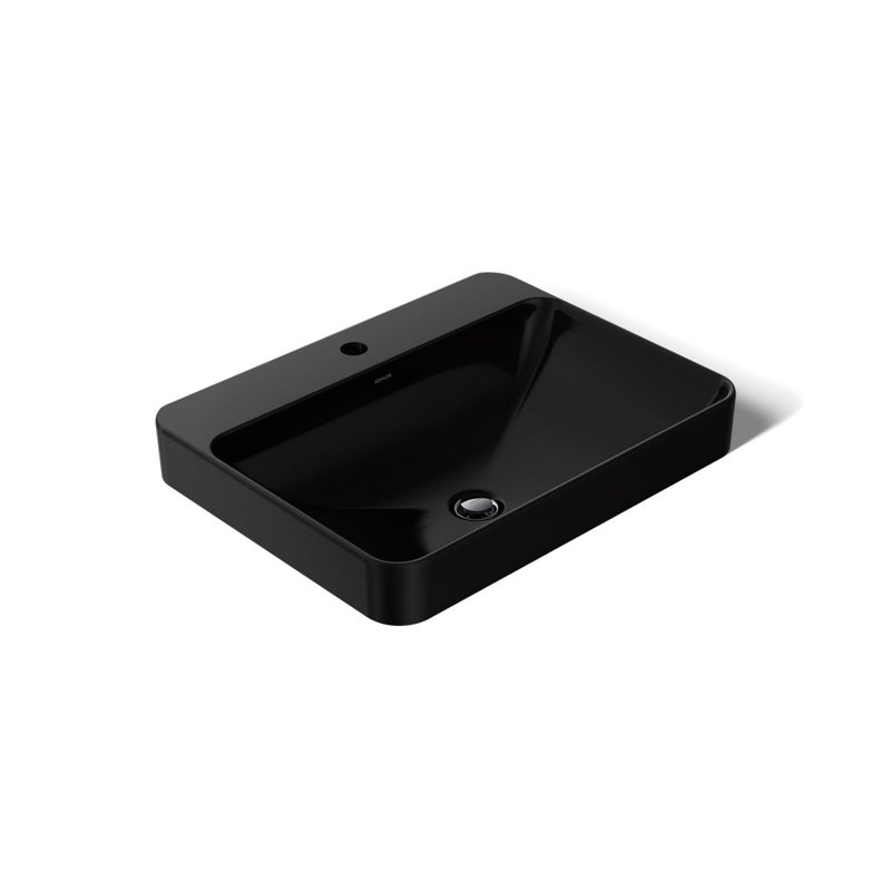 Vox Vitreous China Rectangular Vessel Bathroom Sink with Overflow, 1, Black Black