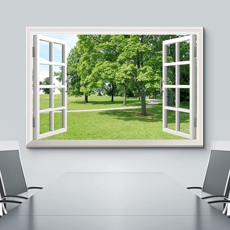 «Window Scenery Park with Green Trees», reproduction sur toile tendue, H 24 po x l 36 po