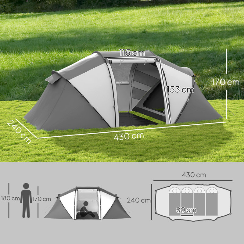 4 Person Tent, Charcoal Grey and White