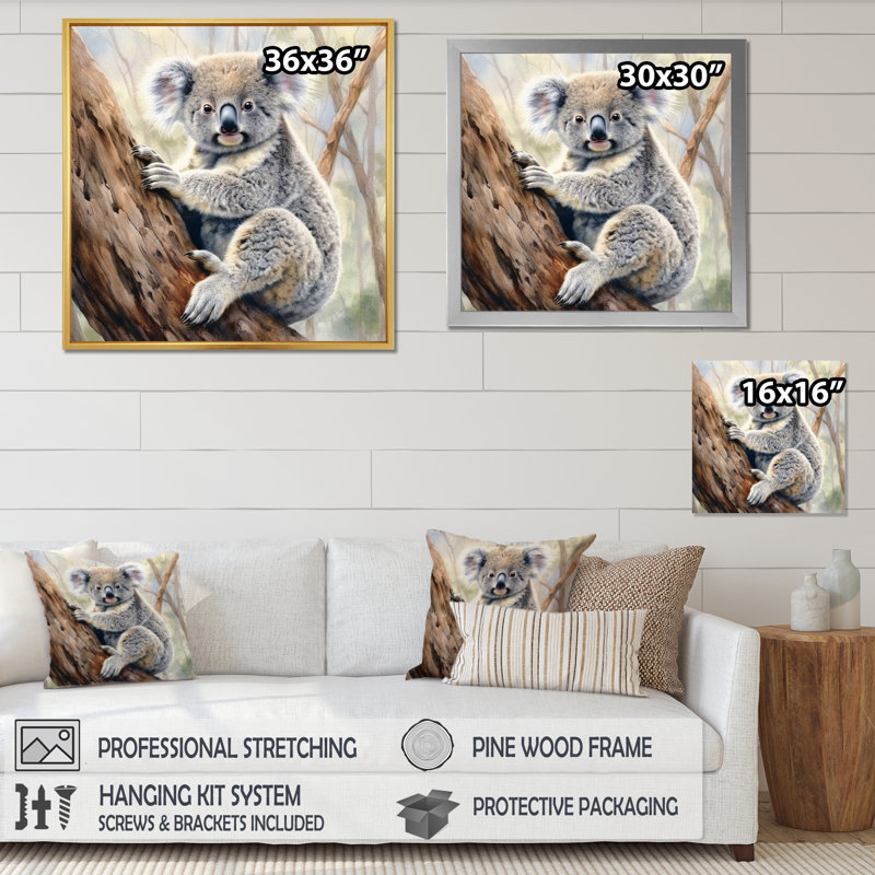Koala Serenity II sur toile, Cadre flottant noir, H 16 po x l 16 po x P 1 po