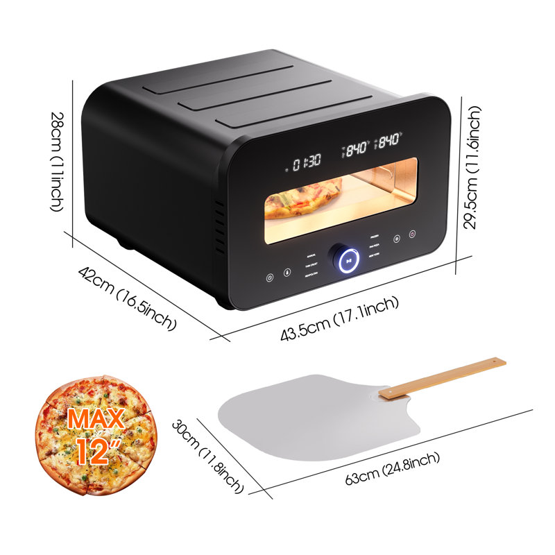 Electric Pizza Oven,countertop Electric Pizza Maker Heats Up To 840℉,1700w Pizza Maker Machine With Presets,60minstimer ,pizza Stone And Peel Included,indoor & Outdoor