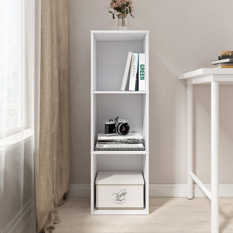 37,52 po Bibliothèque étagère haute en bois blanc à 3 tablettes, (3 tablettes) H 37,52 po x l 11,81 po x P 9,45 po, Blanc