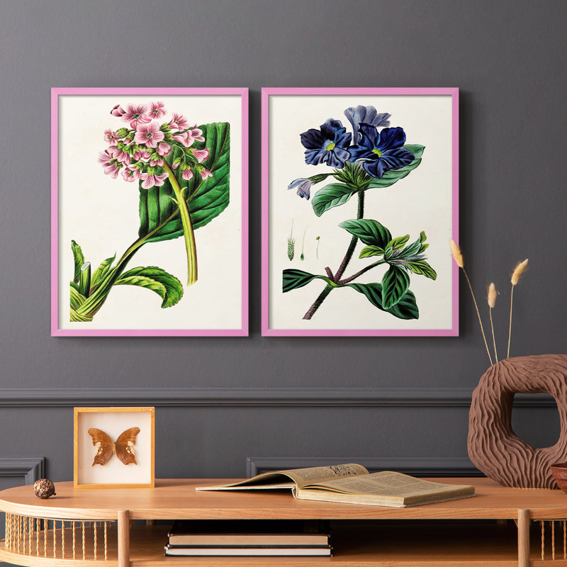 AntiqueFloralFolio III - reproduction encadrée de qualité supérieure - prête à être accrochée - aucun clou requis - aucun clou requis