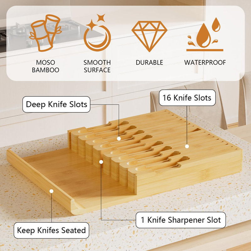 Bamboo In-Drawer Knife Block, Natural