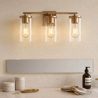 Éclairage pour salle de bain 3 lumières avec abat-jour en verre transparent Gabi