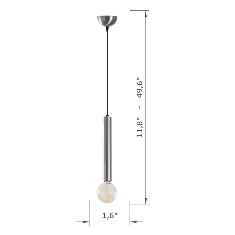 Luminaire suspendu simple en métal à hauteur réglable, Argent, H 49,60 po x l 1,60 po