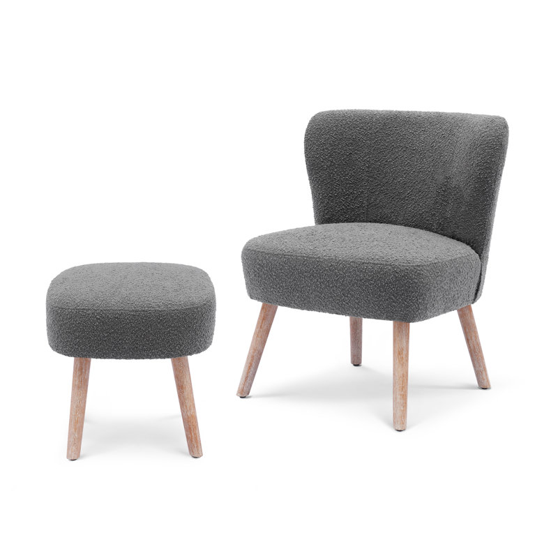 Fauteuil de chambre avec repose-pieds Breann, Mélange de polyester gris