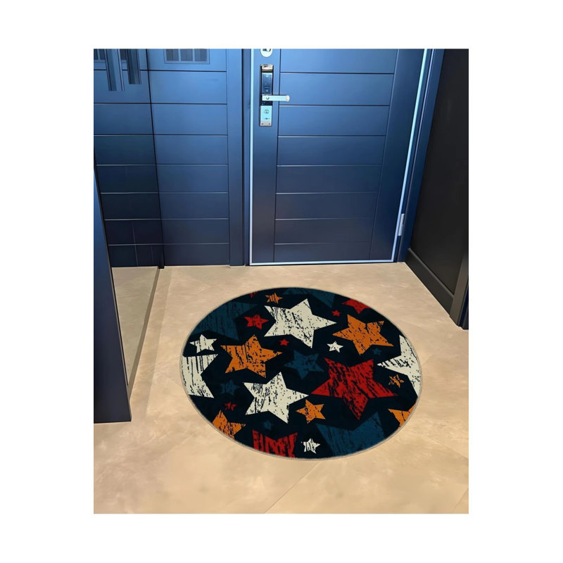 Multicolored Star Patterned Round Woven Base Modern Decorative Carpet, Round 5'