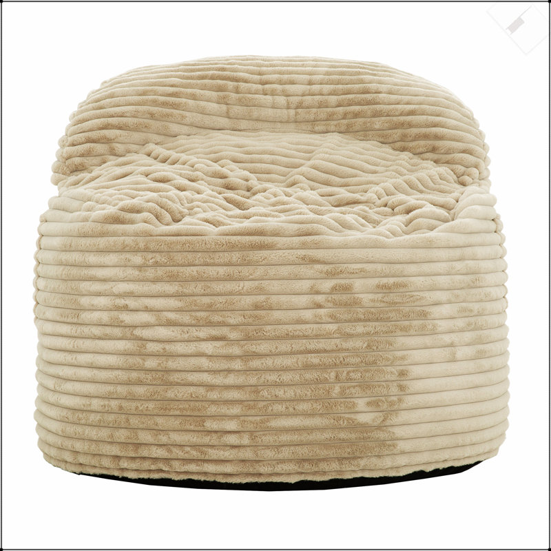 Convertible Memory Foam Bean Bag Chair, 2-In-1 Sofa And Chair, Luxe Faux Fur Corduroy, Beige