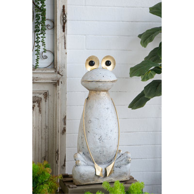 Figurine de grenouille blanche 11,4x8,3x24,8 "avec bras et yeux dorés