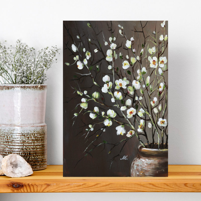 Fleurs blanches dans un vase, art floral minimaliste délicat, nature, H 18 po x l 12 po