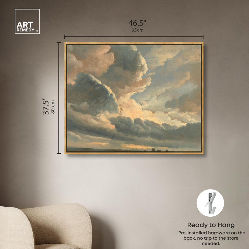 Nuage avec coucher de soleil près de Rome, art rétro classique par Art Remedy, Cadre doré, H 37 po x l 46 po