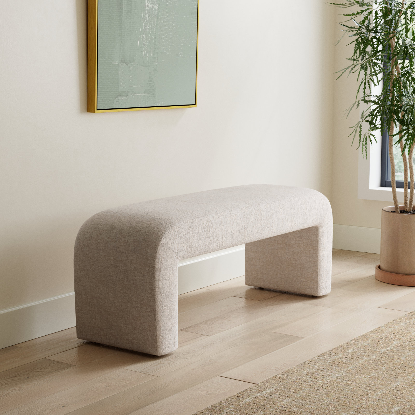 Diedrick Bench, 19" H x 60" W x 18" D, Gwen Natural Beige Microsuede