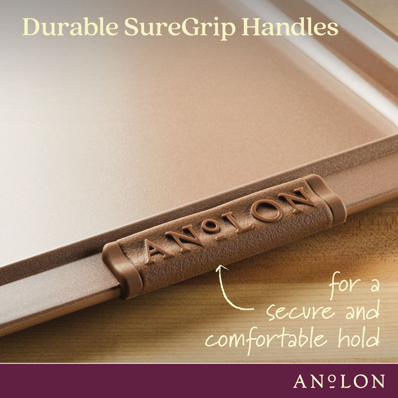 Anolon Advanced Bakeware Nonstick Cookie Pan / Sheet, 10 Inch x 15 Inch, with Silicone Grips, Bronze, 15" x 10"
