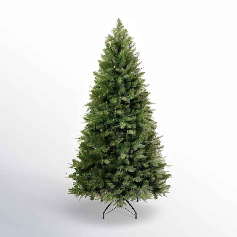 Traditional Prelit Artificial Christmas Tree with Warm Lights and Metal Stand, Wide Realistic Tree, 6.5' 