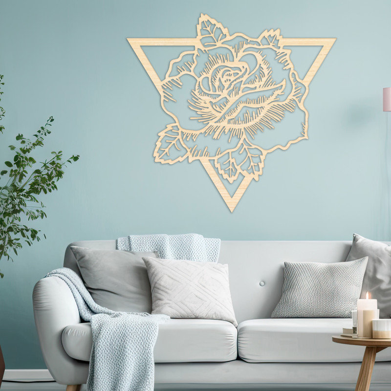 Décoration murale triangulaire avec rose - ACM, Noir, H 30,5 po x l 32 po x P 0,25 po