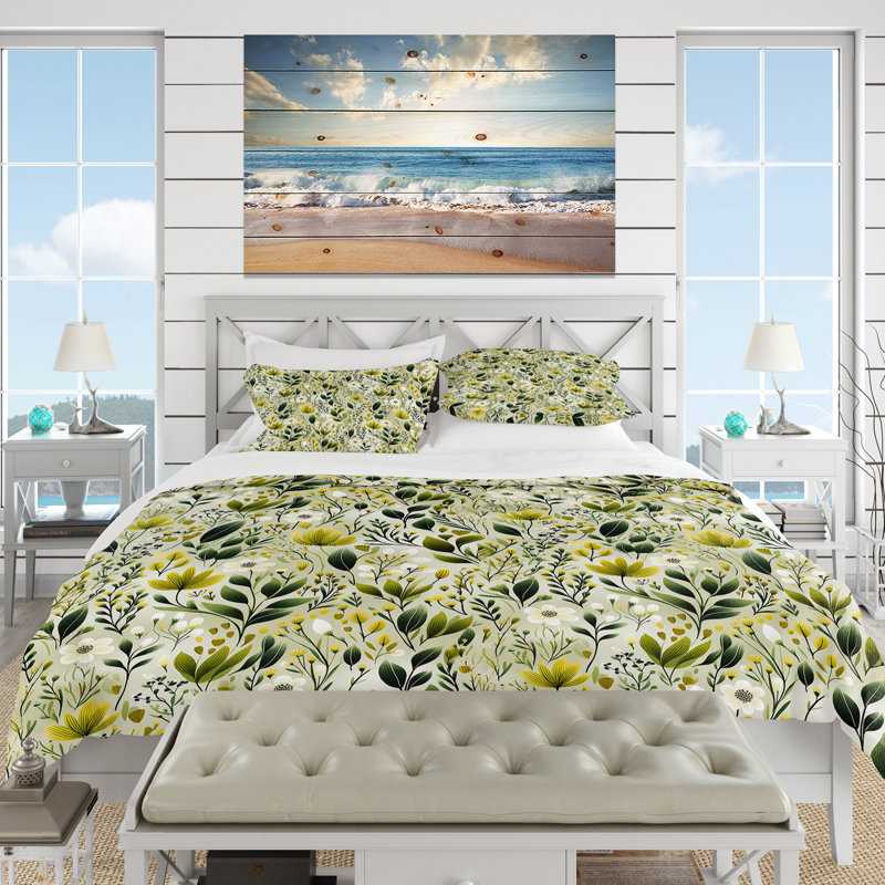 Ensemble de housse de couette Meadow Greenery Botanical Green I, Housse de couette pour très grand lit et 2 très
