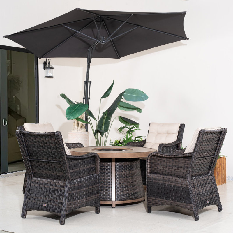 Areefa 4-Person Wicker Patio Dining Set With Round Table, Cushions Included