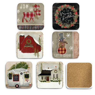 Christmas at the Logde 4″ Square Ceramic Coasters – 6 Piece Set