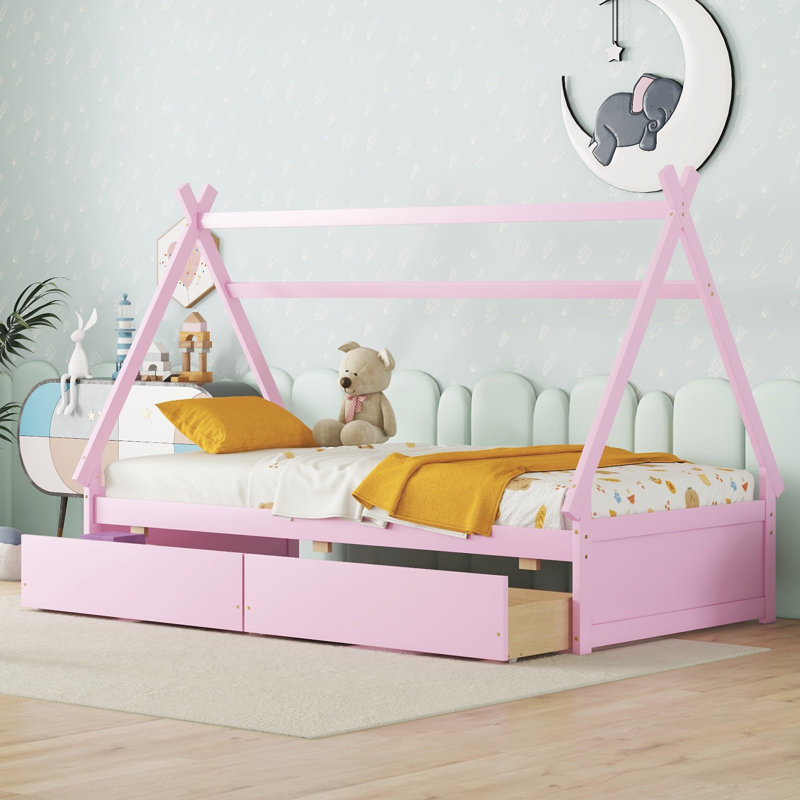 Lit plateforme avec deux tiroirs House, Rose