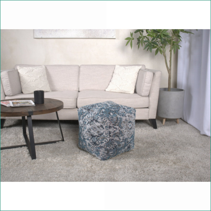 Repose-pieds pouf carré bleu marine 16 x 16 x 16 pour le salon | Bleu | Tissu